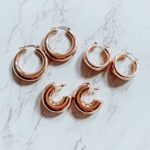 NEW 3pc chunky gold hoop set thick hoop earrings
